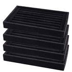 KisSealed 7 Slots Ring Display Trays, 4 Pack Velvet Earrings Display Organizer,Jewelry Showcase Holder Drawer (4 Pack,Black)