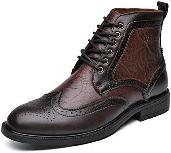Ankle Boot for Men, Genuine Leather Lace Up Wing Tip British Style Casual Dress Boots