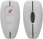 kwmobile Car Key Cover Compatible with Ford 3 Button Car Key Keyless Go Key Cover - Silicone Protective Car Key Fob Case - Light Grey/Black