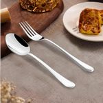 Parage 12 Pieces Stainless Steel Table Spoons and Forks Set with Round Edge, Tableware, Set of 12, Silver (Contains: 6 Table Spoons and 6 Dinner Forks)