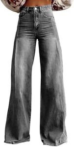 Flare Jeans for Women Vintage Wide Leg Boyfriend Baggy Stretchy High Waisted Trendy Denim Pants with Pockets Greys XX-Large