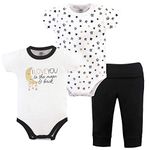 Yoga Sprout Baby Bodysuit Pant 3 Piece Set, Metallic Moon, 12-18 Months (18M)