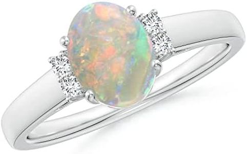Angara Natural Opal Ring for Women | 1.45 ct Oval Shape Opal Diamond Solitaire Ring in White Gold | October Birthday, Anniversary, Gemstone Jewelry Gift | AAAA | 10x8mm | Ring Size- 7