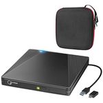 Gotega External DVD Drive USB 3.0 Type C with Storage Case External CD DVD Drive for Laptop Portable DVD/CD ROM +/-RW Drive Burner Rewriter for Windows, Mac, Linux Laptop Desktop, MacBook