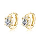 SLUYNZ 925 Sterling Silver Halo Simulated Diamond Hoop Earrings for Women Teens Sparkly CZ Huggie Earrings Square Cubic Zirconia Hoop Earrings (B-18K GOLD)