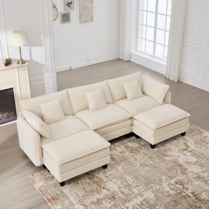 Corduroy Cloud Couch Modular Sectional Sofa,Oversized Deep Seat Modern Sectional Couches for Living Room, Bedroom and Apartment (Cream, 116 inch U Shaped)