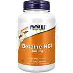 Now Foods, Betaine HCl, 648 mg, 120 Vegan Capsules, Lab-Tested, Gluten Free, SOYA Free, Vegetarian