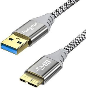 Fasgear Micro B 3.0 Cable USB 3.0 to USB Micro B External Hard Drive Cord Briaded 5Gbps Data Sync Charging Gold-Plated Plug Compatible for Galaxy S5 Note 3 Seagate Toshiba WD SSD/HDD Camera 0.5m/Grey