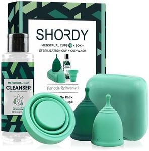 SHORDY Menstrual Cup Beginners Kit, Menstrual Cup PH Balanced Gel Cleaner Wash, Collapsible Sterilizer Cup and Silicone Period Cups (Small & Large), An Alternative to Tampons, Pads and Disc for Women