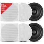 Pyle In-Wall/in-Ceiling Speaker, 20.3cm Dual Stereo Speakers, 250 Watt, 2-Way Full Range, Flush Mount Design, Changeable Round & Square Grills, White (Pair)