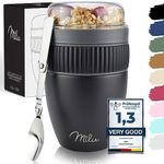 Milu Cereal Cup to go 400ml I insulated yoghurt cup for muesli I leak-proof cup with spoon for yoghurt/porridge (Black)