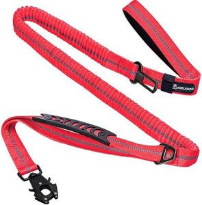 AIRUIDOG Heavy Duty Tactical Bungee Leash, 4-6FT Shock Absorbing With 2 Padded Handles, Metal Carabiner Clip, No Pull Reflective for Medium Large Dogs (Red)