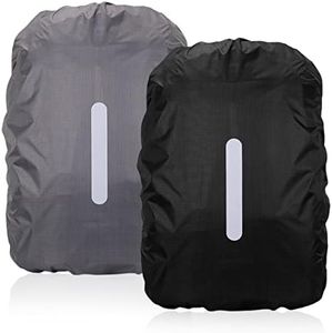 TSHAOUN 2 Pezzi Copri Zaino 15L-20L Copri Zaino per Pioggia, Coprizaino Impermeabile con Strisce Riflettenti, Copertura dello Zaino Prova di Polvere Neve per Campeggio, Viaggi, Scuola (Nero, Grigio)