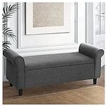 HOMECREST Artiss Storage Ottoman Blanket Box 126cm Linen Fabric Arm Foot Stool Couch Large for livingroom Bedroom Office Hallway (Dark Grey)