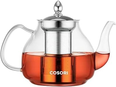 COSORI Glass Tea Kettle, Tea Pot with Removable Infusers for Loose Tea, Teapot for Stovetop, 1000ML, Stainless Steel Filter, BPA Free Durable Borosilicate, Transparent, for Green Tea, Red Tea