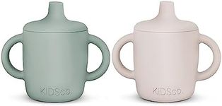 KIDSco. Silicone Sippy Cup and Training Cup for Baby 6 months+ Soft Spout and Handles Unbreakable Easy Grip for Babies 6-12 months and Toddlers 1-3 years 5oz/150ml (Sandy Shore and Green)