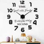 VREAONE Frameless Large 3D DIY Wall Clock,3D Mirror Wall Clock Large Mute Wall Stickers for Living Room Bedroom Home Decorations(Black)