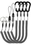 Lix&Rix Spiral Stretchy Coiled Lanyard with Carabiner for Fishing Equipment Tool Tether Leash, Ring & Quick Release Type,4pcs, Black