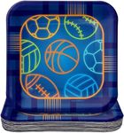 HOME & HOOPLA Sports Party Supplies - Multi-Sports Baller Square Paper Dessert Plates for 16 Guests