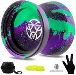 YOYOSTUDIO V22 Trick Yoyo Professional Responsive Yoyo for Kids 8-12, Metal Yo yo for Adults Kids with Unresponsive Yoyo Accessory Kit, 10 Yo-Yo Strings, Case & Glove - Black Green Purple