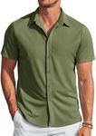 COOFANDY Men's Casual Button Down Shirts Short Sleeve Wrinkle Free Summer Tops Army Green