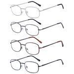 Eyekepper Metal Frame Spring Hinged Arms Reading Glasses Pack of 4 Pairs(1 Pairs of per Color) +3.5