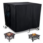 Flymer Fire Pit Cover, 84cm Square Gas Fire Pit Covers for Garden Fireplace Waterproof Heavy Duty 420D Oxford Fabric Outdoor Firepit Covers-84x84x61cm(Black)