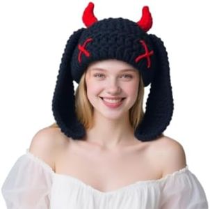 Knit Beanie Hats Cute Bunny Long Ears Funny Hat Winter Cap Warm Knit Rabbit Crochet Skull Cap Outdoor Slouchy Hat ski hat