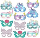 Falafoty 12 Pieces Mermaid Masks Children's Animal Paper Masks, Mermaid Dress Up Cosplay Masks, Mermaid Party Mask for Masquerade Underwater World Theme Birthday Party Costume Accessories