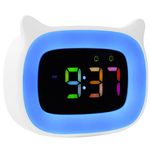 Seutgjie Kids Digital Clock, Kids Alarm Clock with 8 Color Night Light for Girls Boys Teens Toddler Rechargeable Battery Powerd 18 Ringtones Dual Alarms Snooze Modes 12/24 Hour