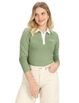 U.S. POLO ASSN. Women's Long Sleeve Vented Hem Polo Shirt (UWAW23TSH002_Green_S)