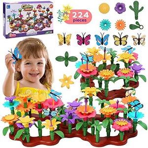 224 Pcs Flower Garden Building Toys for Girls 3 4 5 6 7 Year Old, Prefect Gifts, Upgrade DIY Stacking Toys, Art Arrangement Gift, Boys Early Educational Learning STEM Game