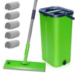 MASTERTOP Flat Mop and Bucket Set for Cleaning Floors, Long Handled Floor Mops and Bucket with 5 Microfibre Mop Pads, Wet Dry Dust Mop for Hardwood Laminate Tile Floors