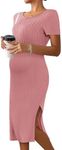 Ekouaer Maternity Dress Rib Knit Short Sleeve Bodycon Dresses Casual Stretchy Pregnancy Clothes S-XXL