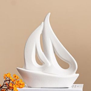 Handmade White Ceramic Sailboat Sculpture, Modern Office Desk Decor for Bookshelf Living Room Coffee Table,Inspirational Home Decor Gifts for Athletes Adventurers -Conquer Challenges,Freedom & Victory