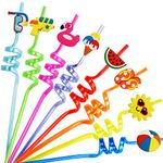 Ynaice 8 Pieces Reusable Drinking Straws Plastic Novelty Straws Beach Pool Curly Straws Summer Party Straws for Adults Kids Birthday Party Favors Decorations Pool Party Supplies