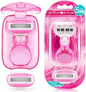 Travel Razors for Women Include 1 Handle and 2 Cartridges, Extra Smooth 5-Blade Travel Essentials Razor with Travel Case, Portable Travel Size Toiletries for Women, Pink