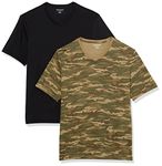 Amazon Essentials Men's Regular-Fit Short-Sleeve V-Neck T-Shirt (Available in Big & Tall), Pack of 2, Black Camo Print, Medium