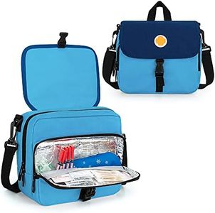 CURMIO Insulin Cooler Travel Case, Portable Diabetic Supplies Organizer with Insulated Pocket and Shoulder Strap for Insulin Pens and Diabetic Supplies, Blue (Bag Only)