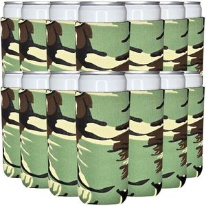 TahoeBay Slim Can Cooler Sleeves (50-Pack) Skinny Tall Cans 12 Oz Bulk Thin Seltzer Fit Sublimation Blanks for Vinyl Plain Blank Foam Beer Bottles Black White Assorted Solid Set (Woodland Camo)