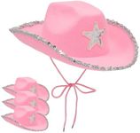 Zodaca 4-Pack Pink Cowboy Hats - Cute Felt Cowgirl Hats with Western Star for Costume, Dress Up Party (Adult Size)