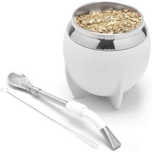 BALIBETOV Yerba Mate Cup And Bombilla Set, Includes Stainless steel Yerba Mate Gourd, Premium Bombilla Mate and Cleaning Brush (White)