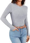 Ekouaer Womens Long Sleeve T Shirts Ribbed Fitted Trendy Tops Thermal Underscrubs Crew Neck Basic Layering Sweater Grey XL