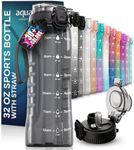 AQUAFIT Water Bottle 1L Sports Water Bottle with Straw - 1 Litre Water Bottle with Time Markings - Cycling Gym Bottle Motivational Time Stamped (Midnight Black)