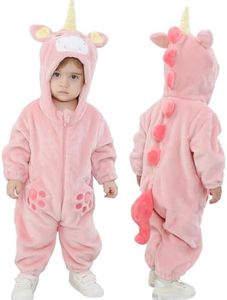 LOLANTA Baby Girls' Unicorn Costumes, Infant Romper, Toddlers Fleece Hooded Jumpsuit, Cute Colorful Bodysuit, Birthday Gifts (Pink, 30-36 Months)