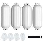 Goplus 4 Pack Marine Boat Fenders, Ribbed Twin Eyes Boat Fender with 4 Ropes & 1 Air Pump, Various Sizes & Colors, Vinyl Inflatable Boat Bumpers for Docking Pontoon Boats (White, 27 inch x 8.5 inch)
