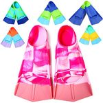 Fanwill Kids Swim Fins,Comfortable Silicone Flippers Training Fin for Lap Swimming Suitable Boys Girls Children Adults (Colorful-Pink, Medium)