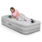 Dellonda Single Inflatable High Raised Flocked Air Bed, with Removable 230V Pump, Carry Bag, and Coil Beam Construction, 196x97x47cm, DL144