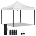 10x10 Pop Up Canopy, Commercial Instant Shelter Tent, Portable Folding Ez up Canopy with 4 Sand Bags, Heavy Duty Waterproof Patio Event Tent for Outdoor Wedding, Camping, Beach, White
