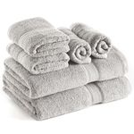 Sweet Needle 6 Piece Towel Set - 2 Bath Towels, 2 Hand Towels and 2 Washcloths Cotton Daily Use Hotel Spa Quality Soft Highly Absorbent Quick Dry Light Weight (Silver)